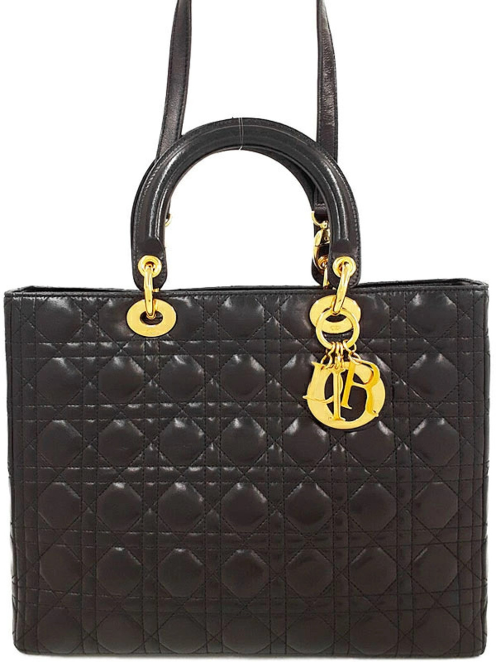 Christian Dior Lady Dior Bag Cannage Quilted Lambskin Black